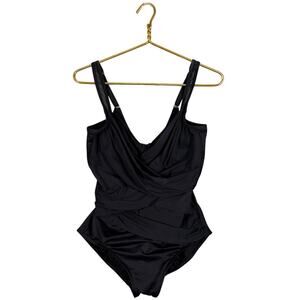 Miraclesuit 14 Black Tummy Control Ruched One Piece Swimsuit Shaping